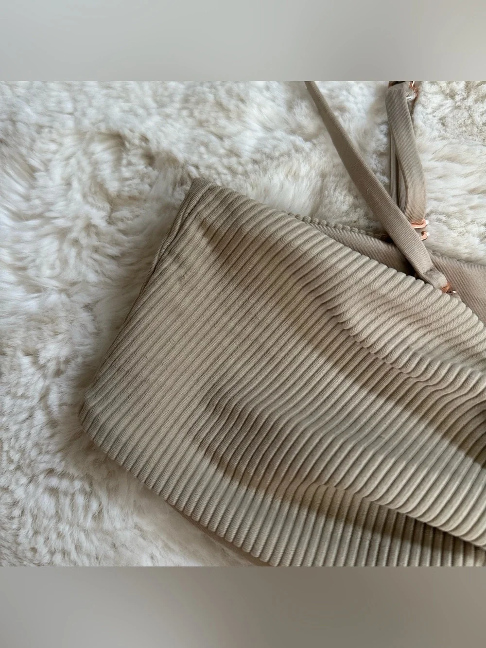 Frankie's Bikinis Enzo Tan/Earth/Nude Ribbed Bow Tie Front Bikini Top